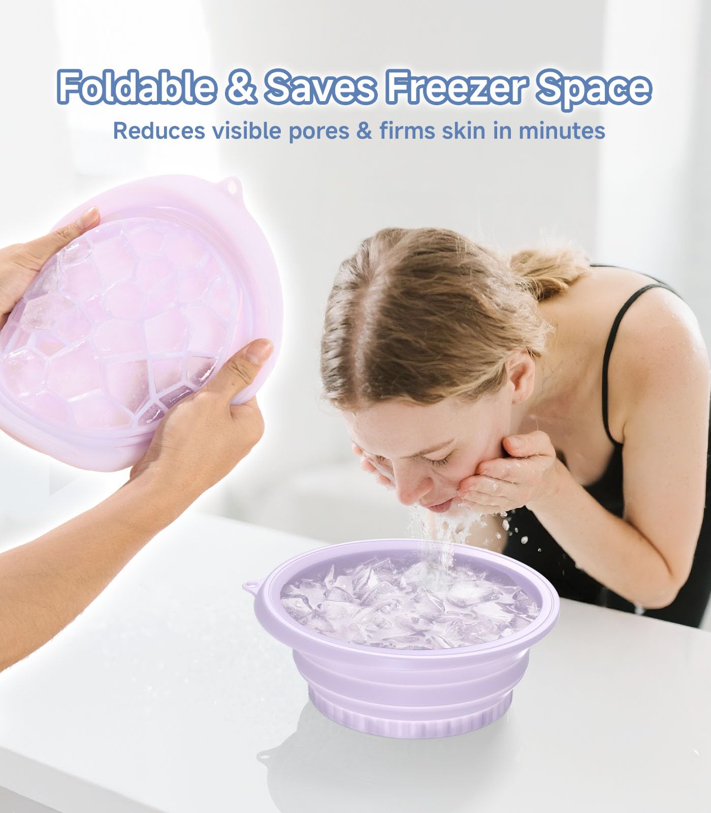 Face Bowl for Ice with Built-in Ice Tray – Collapsible Silicone Facial Ice Bath Bowl for Cold Plunge Therapy, Skin Tightening & Acne Relief – Portable Spa Tool for Home & Travel(Black)