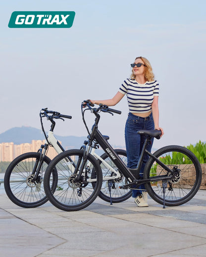 Gotrax 26" Electric Bike, Max Range 30Miles(Pedal-assist1) & 15.5/20Mph Power by 250/350W, 3 Riding Modes & Adjustable Seat, 7-Speed & Front Shock Absorber, Commuter Electric Bicycle for Adults, Black