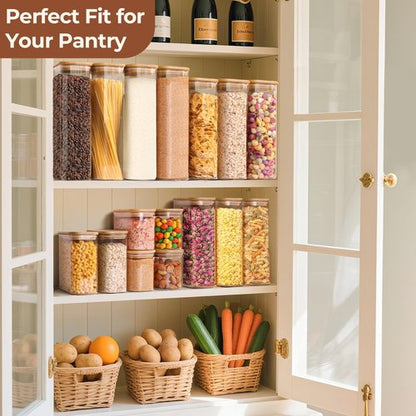 ComSaf Glass Storage Containers - 1.8 Qt Rectangle Jars with Bamboo Lids | Clear Food Storage for Pantry Essentials