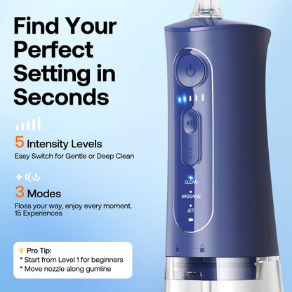 Bitvae Water Dental Flosser for Teeth, Cordless Water Teeth Cleaner Picks, 3 Modes 5 Intensities, IPX7 Waterproof, Rechargeable Water Dental Picks for Cleaning - Black