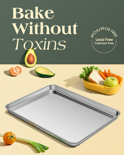Baking Sheet Set of 2, Commercial Grade Stainless Steel Cookie Sheets for Baking, 18 x 13 Inch Thicker Large Baking Pans Oven Tray, Warp Resistant Nonstick Half Sheet Pan, Nontoxic & Heavy Duty