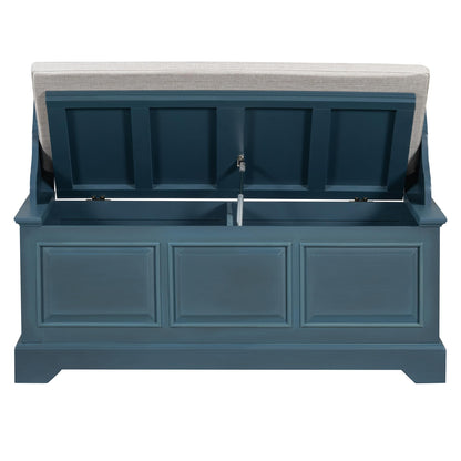Merax 41.7" Retro Shoe Storage Bench with Safe Soft-Close Devices and Hidden Storage for Living Room and Entryway,Antique Navy