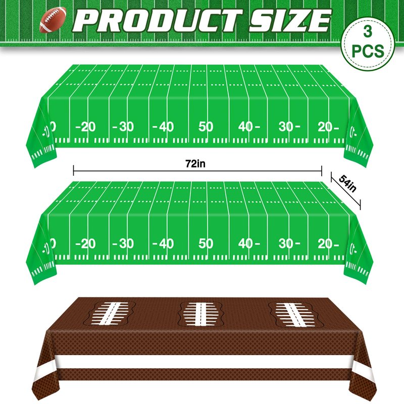 Esjay Football Party Decorations Supplies, Football Tablecloth Table Covers Disposable Plastic, Football Field Themed Birthday Decorations, 3 Pack (54x72inch), Green Green Brown