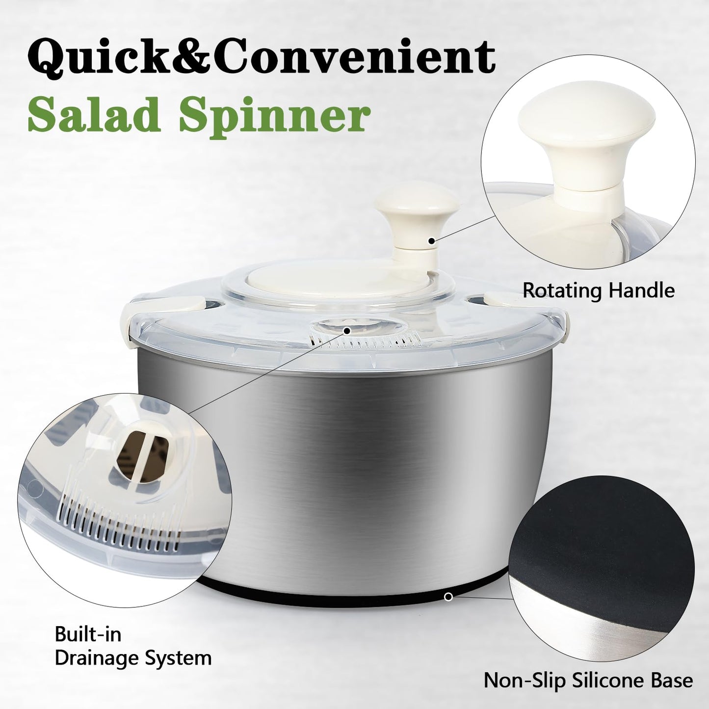NIOSAVM 5Qt Stainless steel Salad Spinner, lettuce spinners,salad spinner BPA-Free small,Vegetable Dryer,Vegetable Washer,colander for kitchen,salad dryer spinner,fruit cleaner spinner