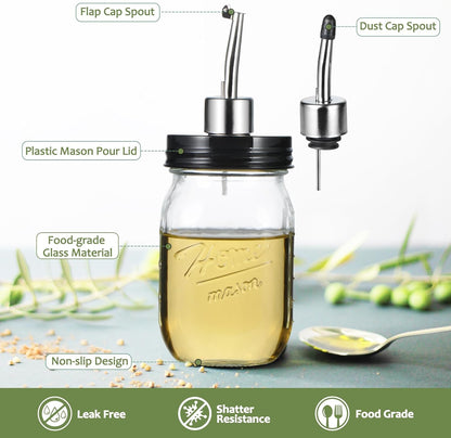 16oz Set 1 Pack SheeChung Oil Dispenser Bottle for Kitchen, Glass Cooking Oil Bottle, Mason Jar Vinegar Dispenser