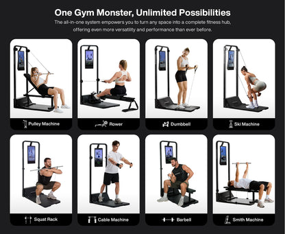 Gym Monster 2S, 2025 New Enhanced, Multi-Functional Home Machine for Full Body Strength Training, 260Lbs Digital Weight System, Smart AI-Powered, All-in-one Workout Station, Squat Rack