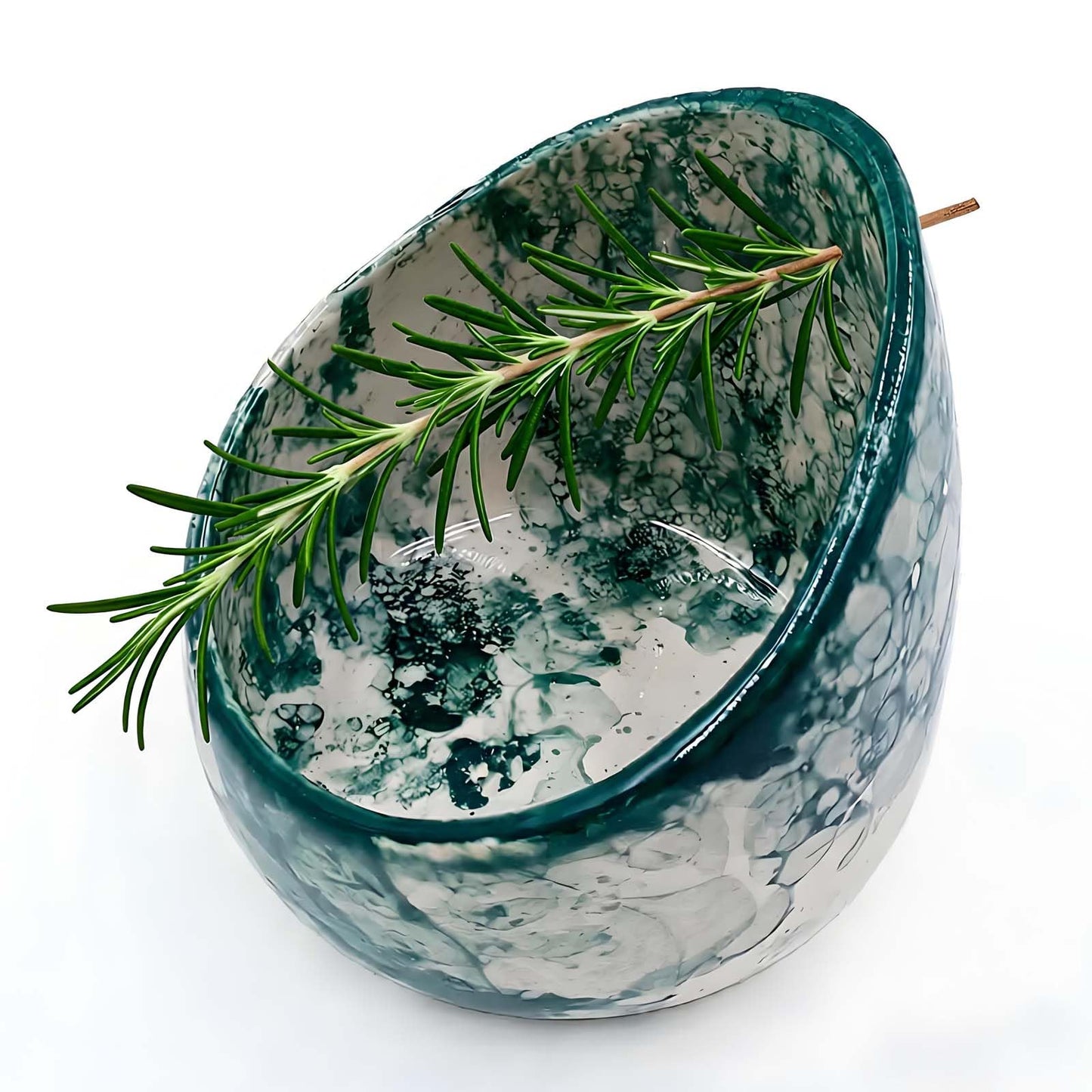 Green Pottery Herb Stripper Bowl Handmade Ceramic Kitchen Gadget with 4 Sizes of Holes Stripping Herbs, Party Angled Bowls Serving Dish for Dips, Berries, Nuts, Olives, Snacks Candy Chips Fruit