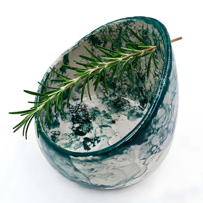 Green Pottery Herb Stripper Bowl Handmade Ceramic Kitchen Gadget with 4 Sizes of Holes Stripping Herbs, Party Angled Bowls Serving Dish for Dips, Berries, Nuts, Olives, Snacks Candy Chips Fruit