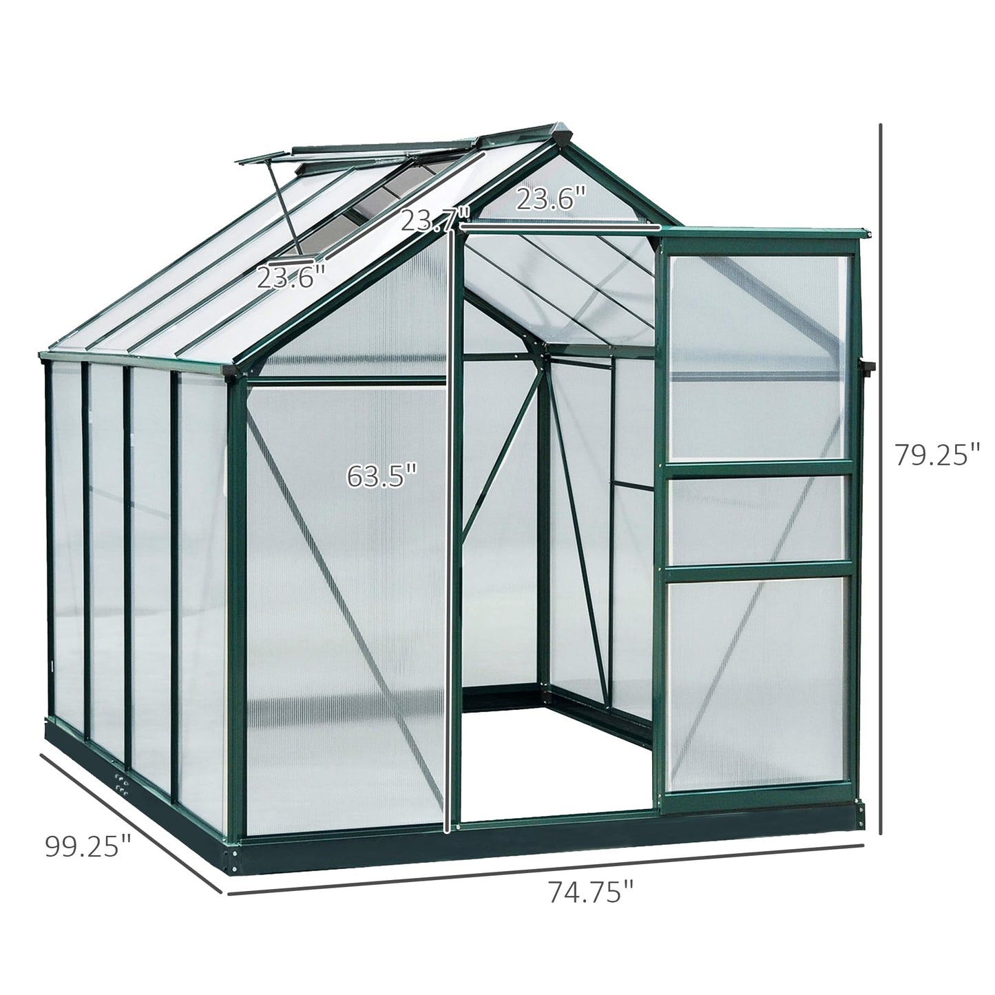 Outsunny 6' x 8' Greenhouse for Outdoors, Polycarbonate Greenhouse with Rain Gutter and Roof Vent, Aluminum Walk-in Green Houses with Push Door for Outside for Patio Backyard Garden, Dark Green