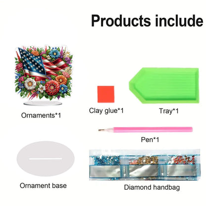 ARTopet DIY Diamond Desktop Ornaments Diamond Art Full Round Drill Paint by Numbers Mosaic Kits Tabletop Ornaments Single Sided Diamond Design Home Decor-Independence Day Bouquet