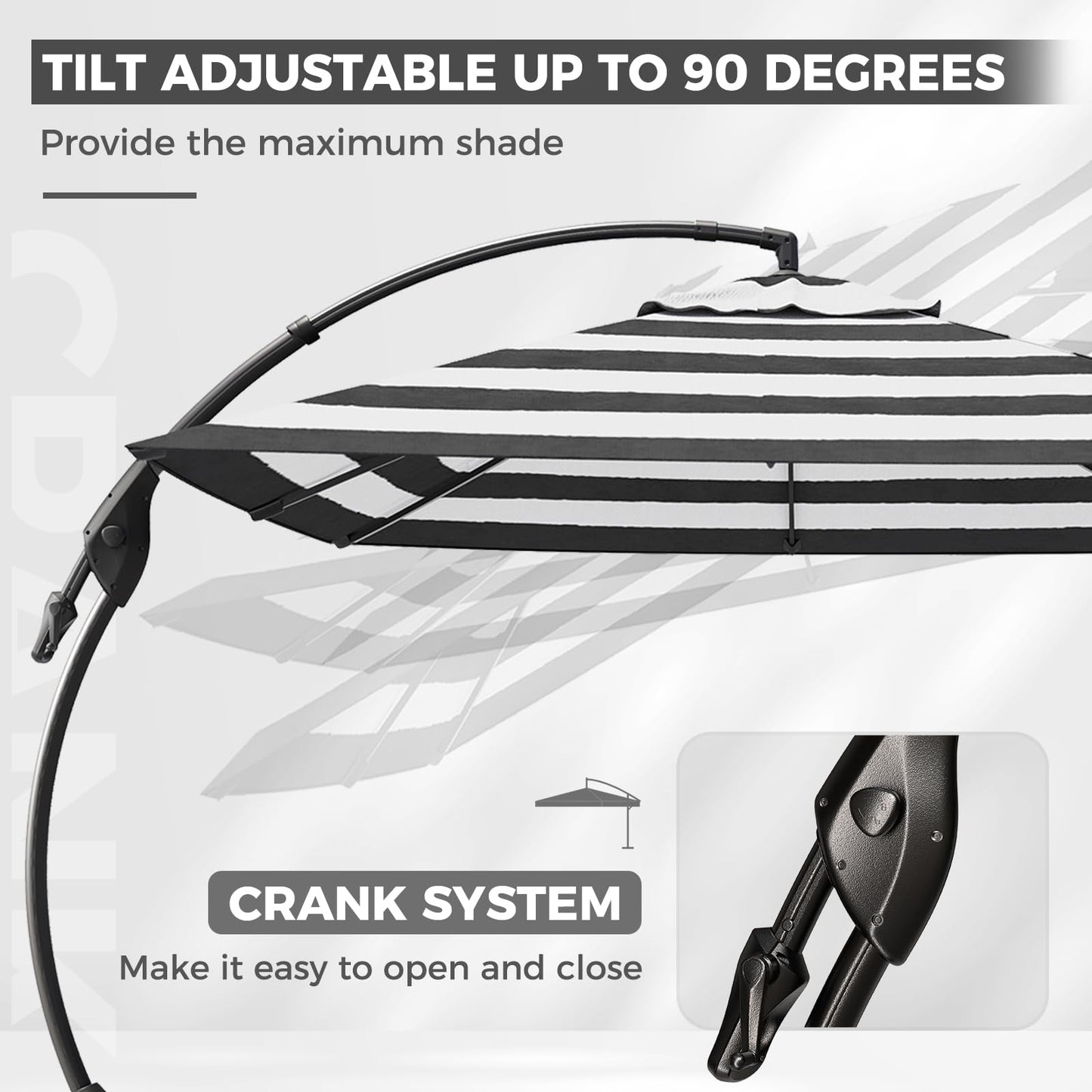 Grand patio 10x10 FT Cantilever Umbrella with Base Outdoor Large Aluminum Square Offset Umbrellas for Deck Pool (Black & White, 10x10 FT)