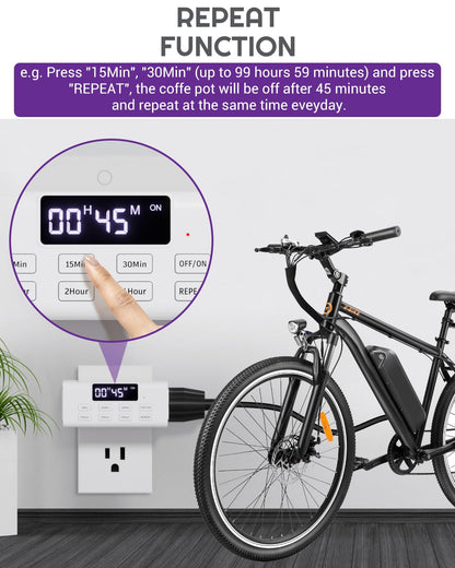 Indoor Countdown Timer Outlet, NEARPOW Auto Shut Off Timers with Large Screen,Customize Countdown,Repeat and Memory Function, Plug In Timers for Electrical Outlet for Charger Lights, 3-Prong 15A/1875W