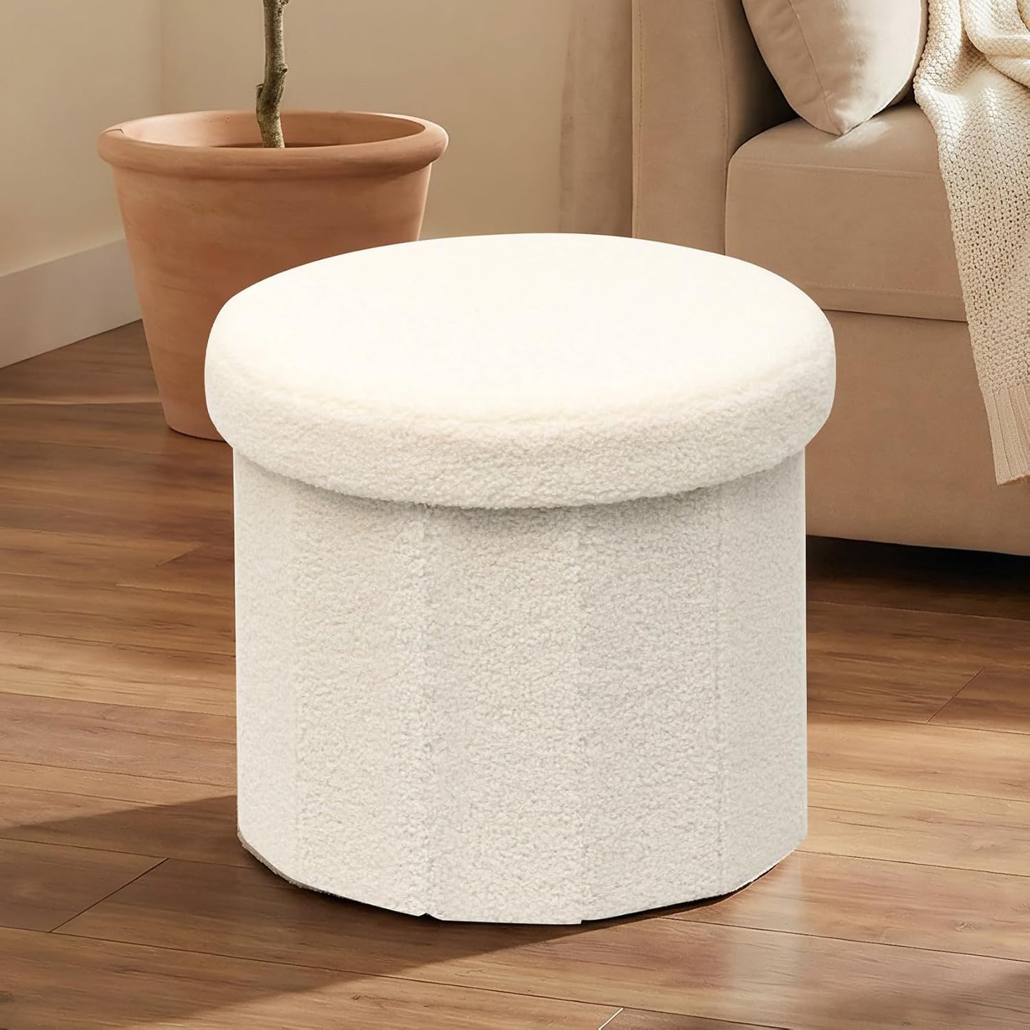 15-Inch Stylish Round Storage Ottoman - White