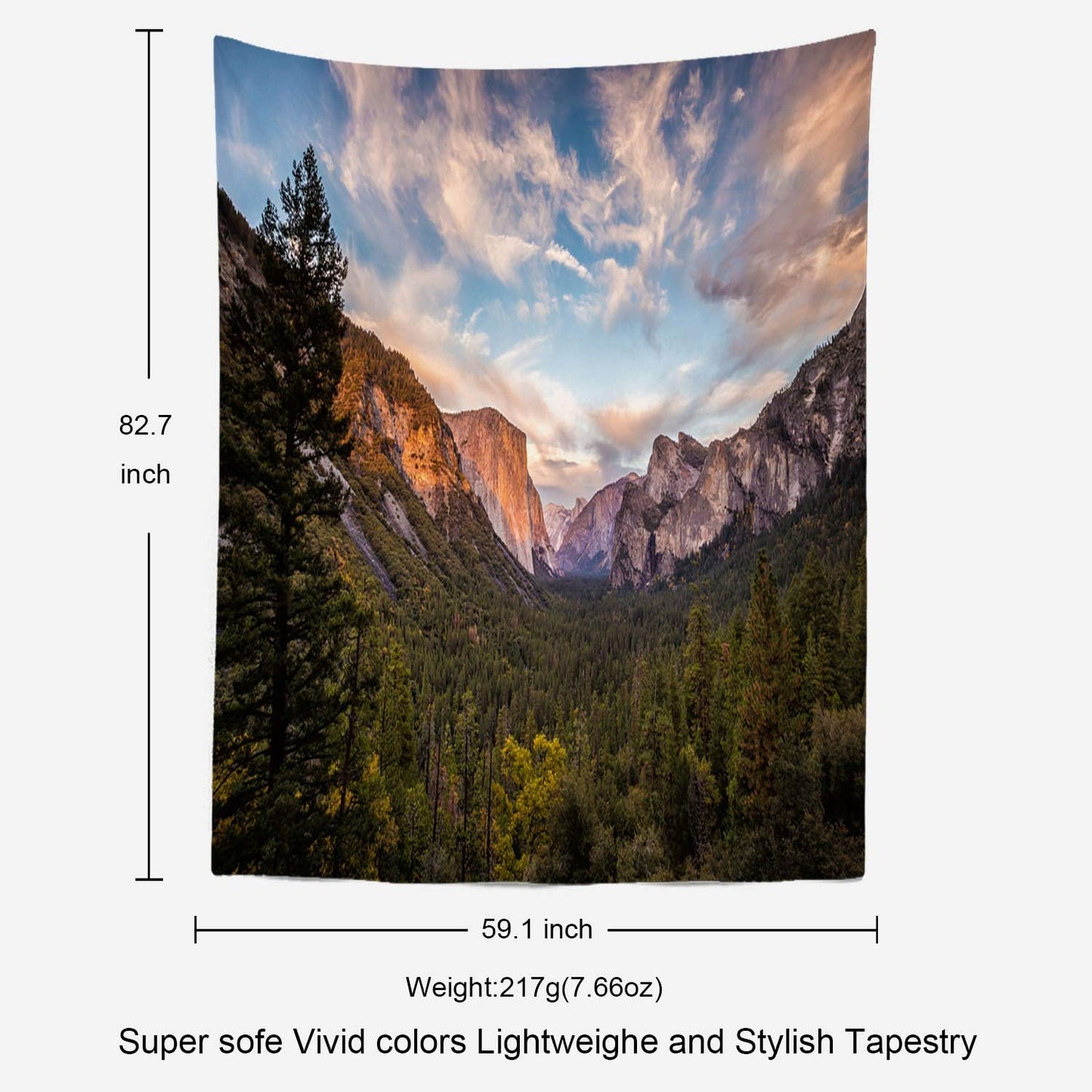 Batmerry Yosemite Tapestry, Green Valley Mountain Landscape Wall Art Decor, 82.7 x 59.1 Inches for Bedroom Living Room