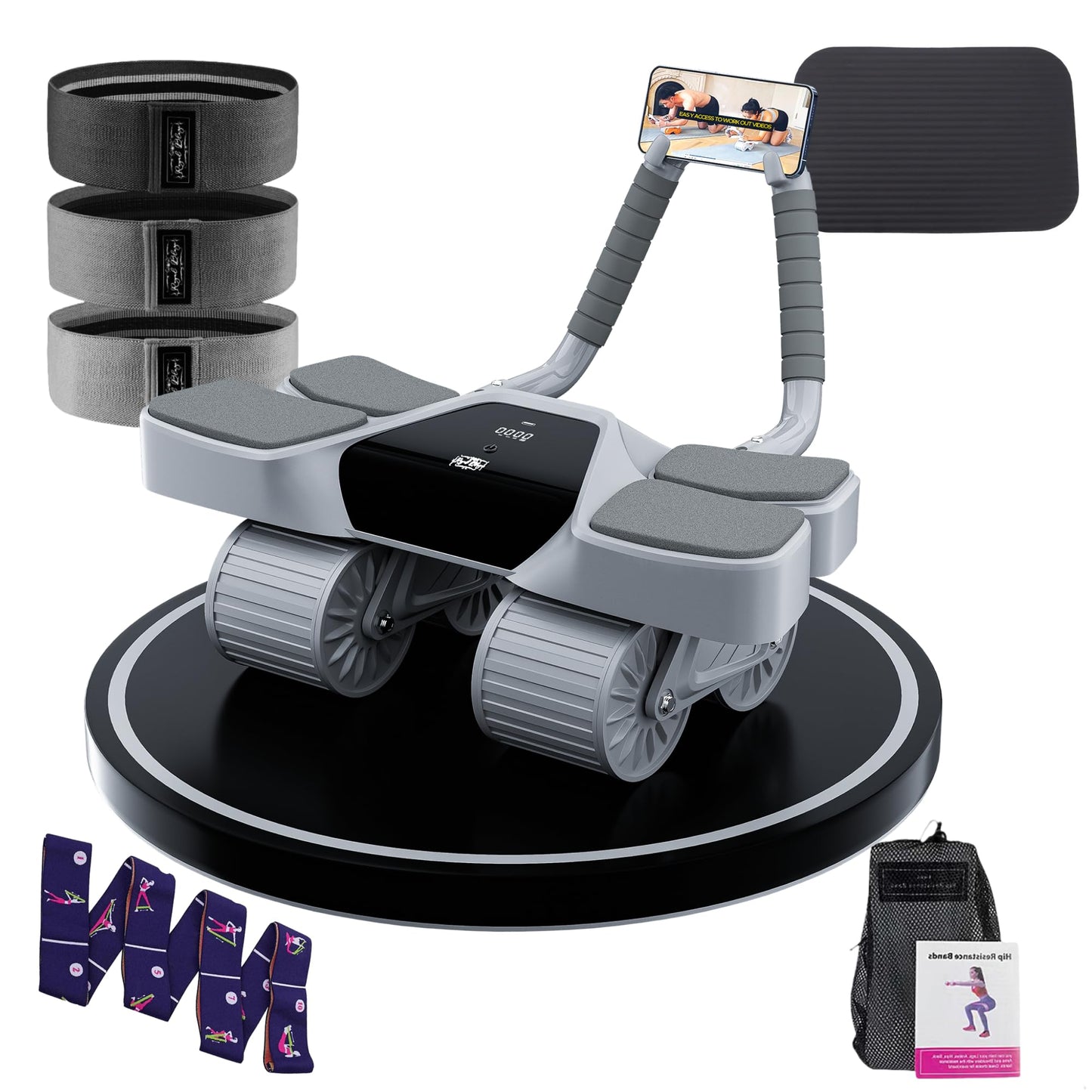 2025 New 4-Wheel Abdominal Roller with Elbow Support : Latest Upgraded High-Performance Exercise Machine With Automatic Rebound, Multi- layered Anti-Slip Design with Calorie Counting LCD Screen