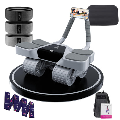 2025 New 4-Wheel Abdominal Roller with Elbow Support : Latest Upgraded High-Performance Exercise Machine With Automatic Rebound, Multi- layered Anti-Slip Design with Calorie Counting LCD Screen
