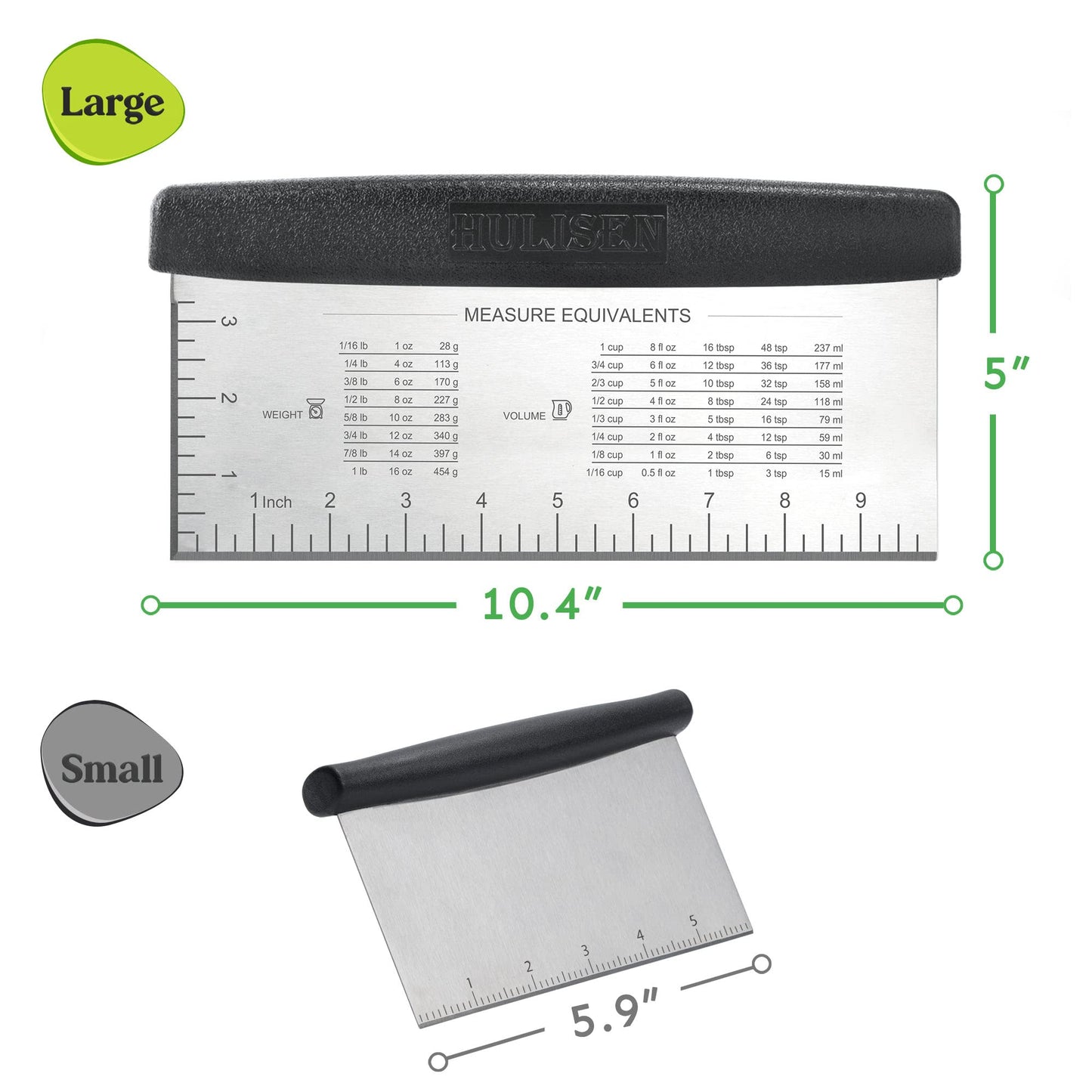 HULISEN Large Bench Scraper for Baking, 10 inch Dough Pastry Scraper with Measuring Scale, Stainless Steel Cake Scraper, Pizza Cutter, Food Chopper, Bread Separator Knife
