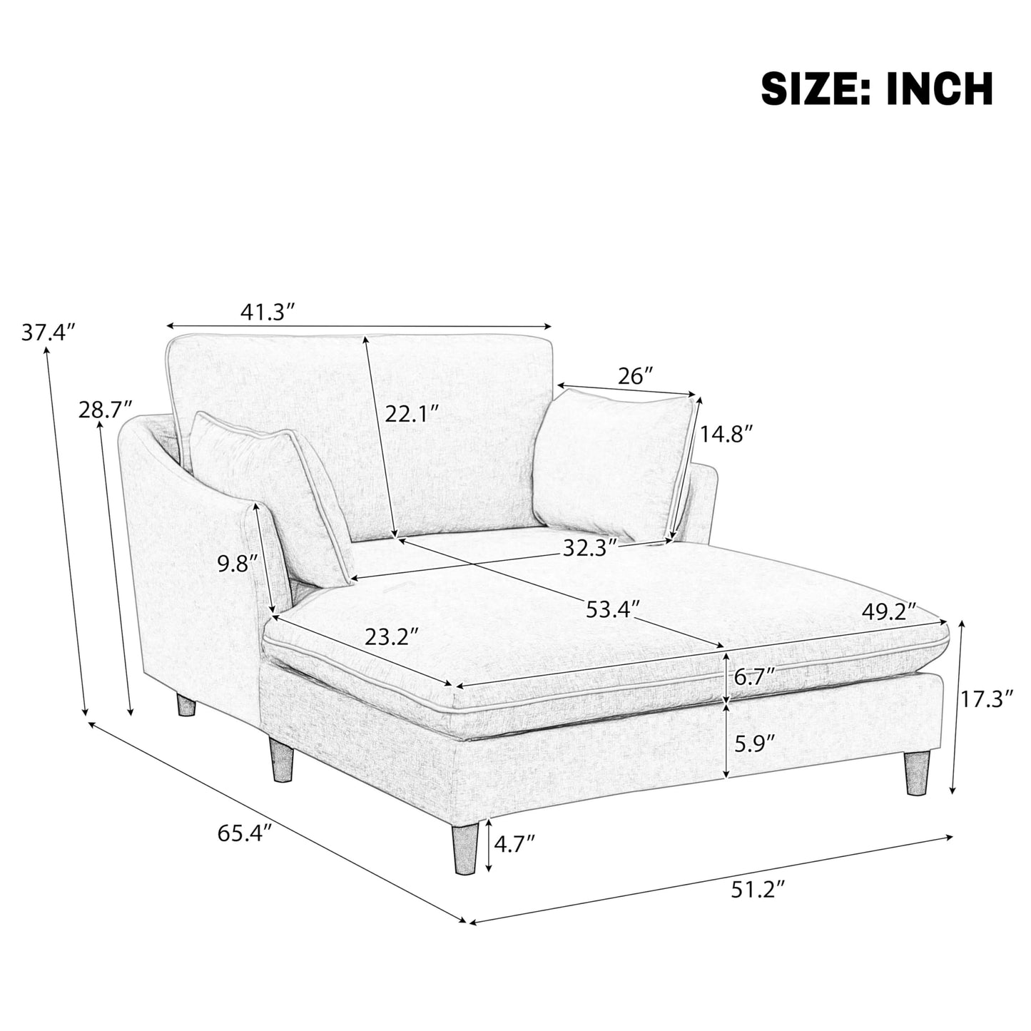 Merax Boneless Chaise Lounge Chair Indoor, 51.2" Modern Oversized Chaise Lounge Reading Chairs with 2 Pillows, Comfy Chenille Sleeper Sofa Couch for Living Room Bedroom Apartment, Beige