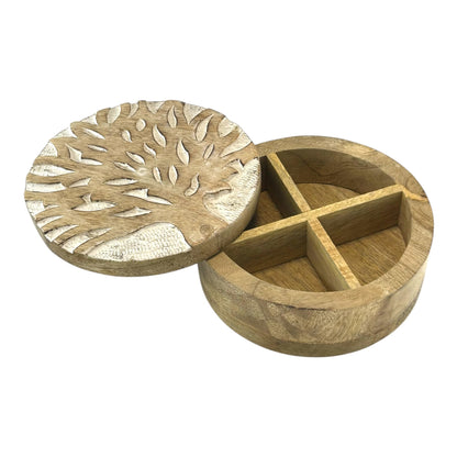 EARTHLY HOME Salt and Pepper Wooden Seasoning Box With Four Compartments, Salt Cellar and Spices Storage Box With Rotating Cover - Spice Container & Organizer for Kitchen Countertop (6x6 x2.75)
