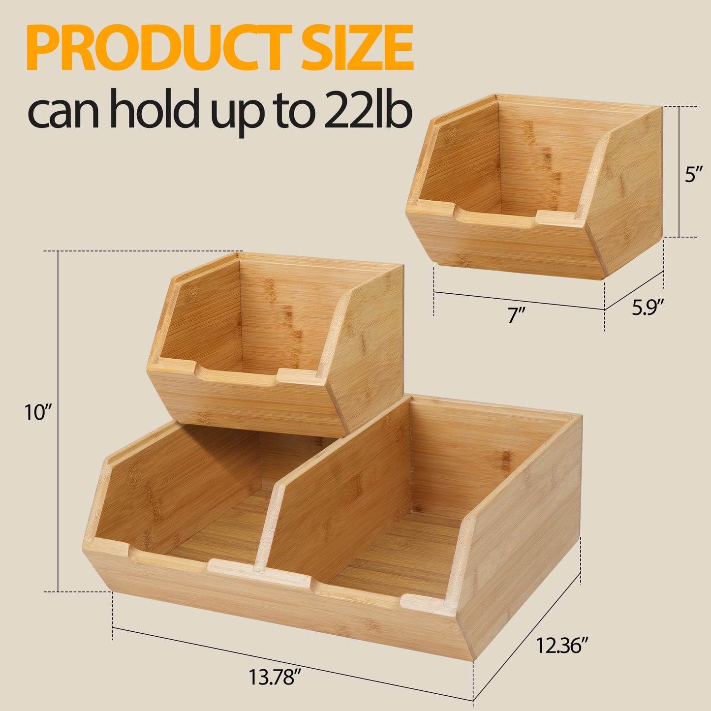 WRONWA 3 Pack Stackable Bamboo Potato Onion Storage Bins - Pantry Organizers for Kitchen Countertop, Ventilated Food Storage Containers for Fruits Vegetables