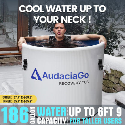 XXL Ice Bath Tub for Athletes, Compatible with Water Chillers, 186-Gallon Inflatable Cold Plunge Tub with Insulated Lid, Step, Water-Absorbent Mat, Portable for Outdoor & Indoor Recovery