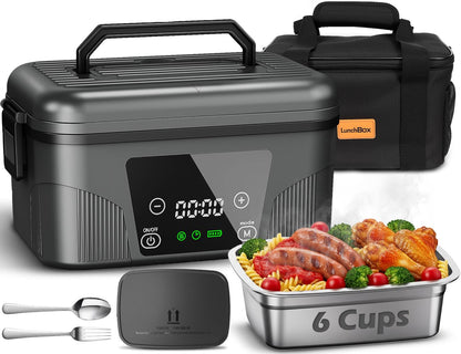 great dachong Heated Lunch Box for Men, 18000mAh Rechargeable Electric Lunch Box Warmer, Portable 6 Cups Food Heater 1.5L, Cordless Lunchbox for Work Office Car