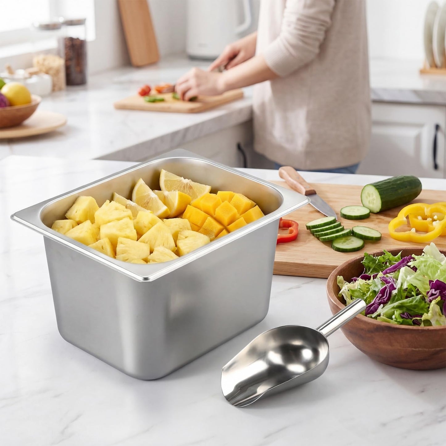 meekoo 3 Packs Ice Bucket for Parties, Stainless Steel Ice Bucket for Freezer with Scoop, 12.8 x 10.4 x 7.8 Inch Drink Champagne Container Bin for Cocktail Bar Wine Icnics Kitchen Storage