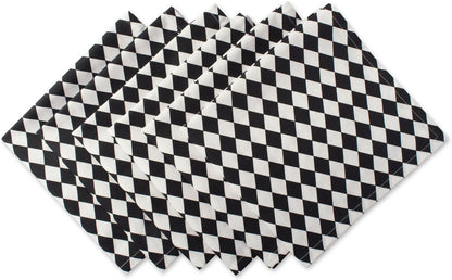 DII Halloween Tabletop Napkin Set, Harlequin Collection, Black and Cream, 6 Piece