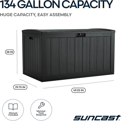 Suncast Extra-Large Resin Outdoor Patio Deck Box - 134-Gal Storage with Pad-Lockable Lid | Iron Ore Color
