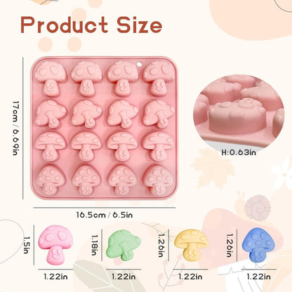 2PCS Mushroom Silicone Mold with 2 Droppers - 16 Cavity 3D Cute Mushroom Gummy Molds for Chocolate Candy Soap Resin - Fondant Gummy Cookie Candle DIY Crafts
