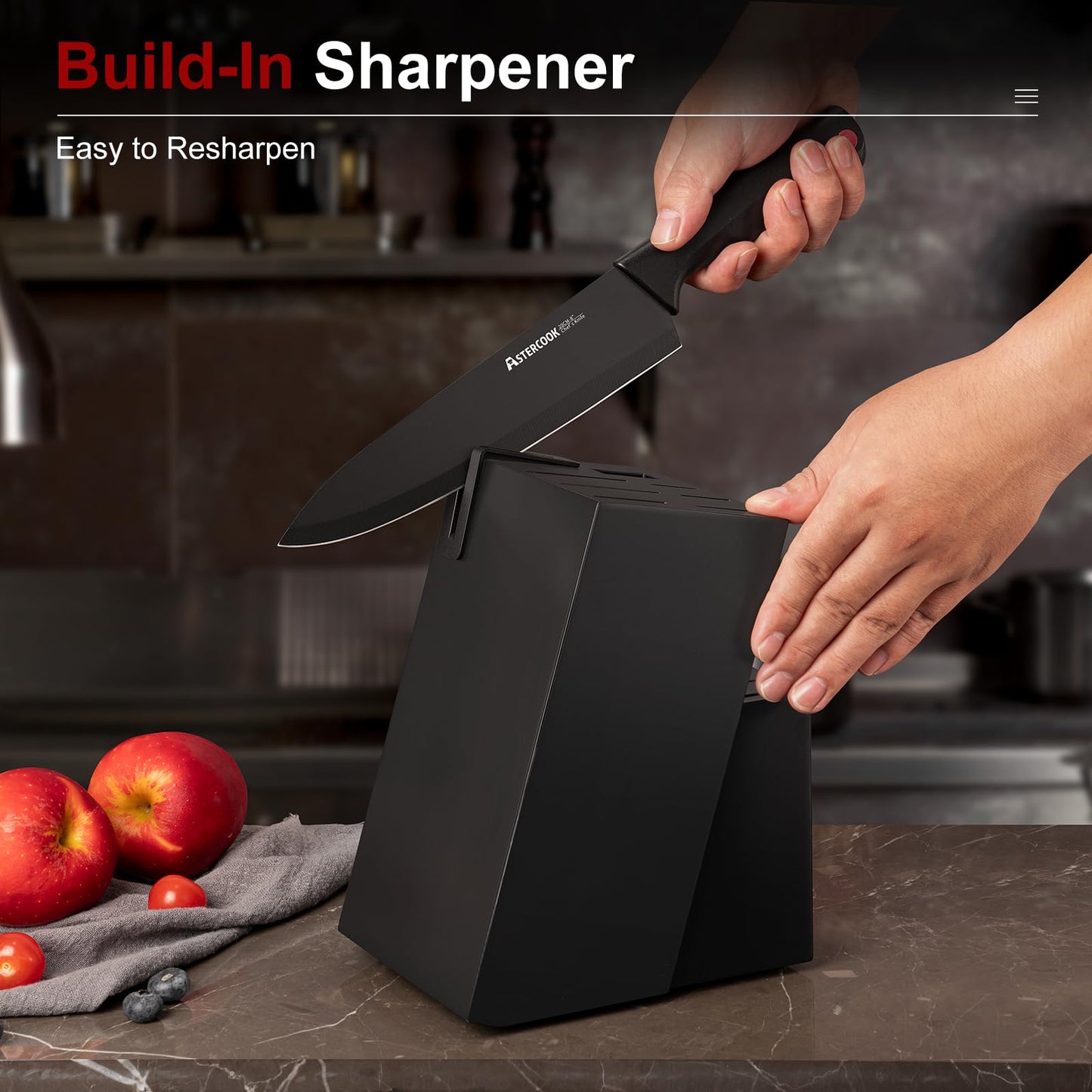 Knife Set, Astercook 15 Pieces Knife Sets for Kitchen with Block, Dishwasher Safe Kitchen Knife Set with Built in Sharpener Block, German Stainless Steel Knife Block Set, Mothers Day Gifts for Women