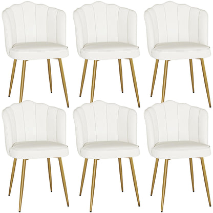 VECELO Velvet Dining Chairs Set of 6, Modern Upholstered Kitchen Chairs with Thick Cushions, Curved Padded Backrest and Metal Legs, for Kitchen, Dining Room, Living Room, White