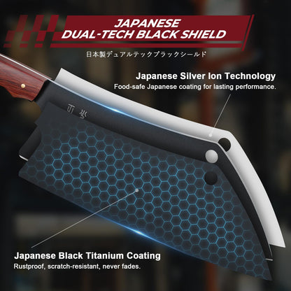 DRGSKL Meat Cleaver Knife 8inch - Black Butcher Knife for Meat Cutting, Japanese High Carbon Steel Vegetable Cleaver for Chopping, Kitchen Cooking Knife with Wooden Handle, Gift for Men