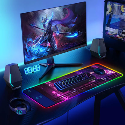 ToLuLu RGB Gaming Wireless Charging Mouse Pad, 5/7.5/10/15W 10 Light Modes LED Mouse Pad Computer Keyboard Mat Mousepad, 800x300x4MM Extended Large Desk Mat for Gaming, MacBook, Laptop, PC, Galaxy