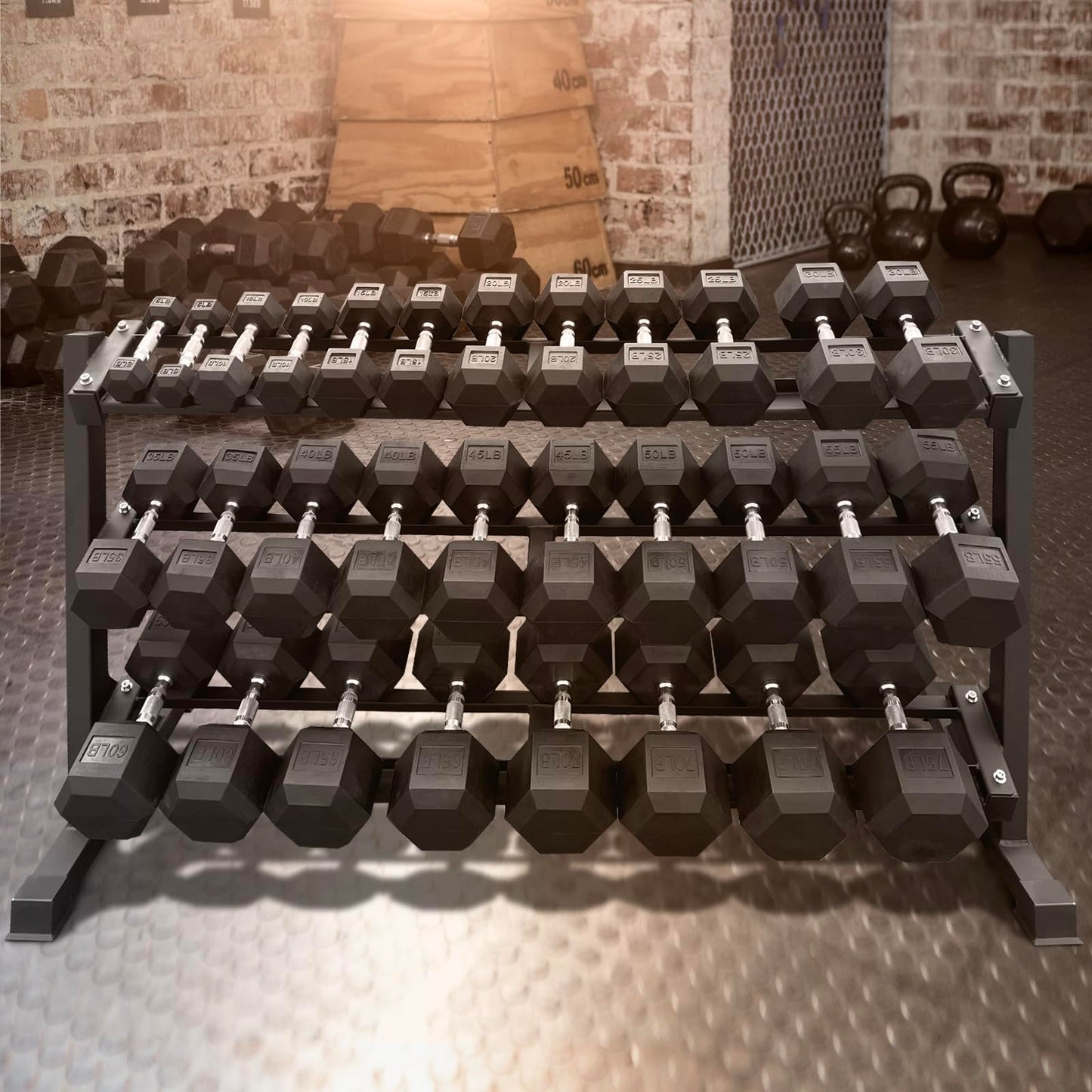 5–75 lbs Dumbbells Weight Set (15 Pairs) with Weight Storage Rack, 1200 lbs Hex Dumbbell Sets, Gyms Weights Dumbbells Sets with 3-Tier Rack, Weight Set for Home Gym, Strength Training