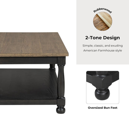 Furniture of America Narella Solid Wood 48-inch Rectangular Coffee Table with Two-Toned Design and Farmhouse Legs for Living Room, Weathered Black