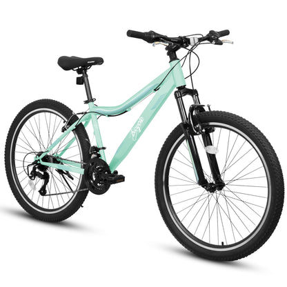 HIWORK Mountain Bike 26 Inch, High Density Carbon Steel Frame Girls Bike with 21-Speed Front Suspension Dual V-Brakes, Bike for Teenagers Girls Womens Bicycle | Light Green