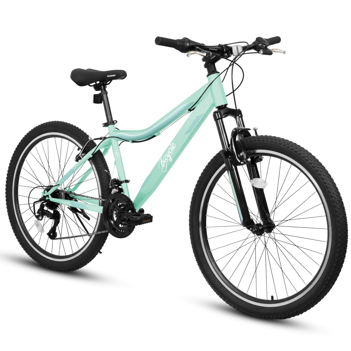 HIWORK Mountain Bike 24 Inch, High Density Carbon Steel Frame Girls Bike with 21-Speed Front Suspension Dual V-Brakes, Bike for Teenagers Girls Womens Bicycle | Light Green