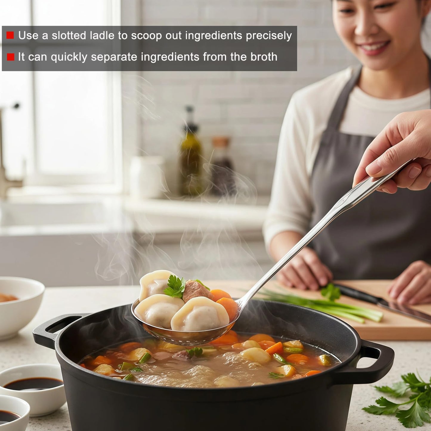 Hvanam Soup Ladle 18/10 Stainless Steel and Slotted Spoons with Holes 2 Pack Set,316 Metal Heavy Duty Deep Spoon Gravy Punch Ladles for Serving Soup,Gravy,Draining,Kitchen Cooking,Hot Pot(11.8inchs)