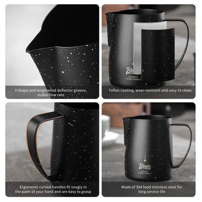 Bincoo Star Milk Frothing Pitcher 21oz/600ml,Espresso Steaming Pitcher,Espresso Machine Accessories,Milk Frother cup,Milk Coffee Cappuccino Latte Art for Home Coffee Bar(Black 20oz)