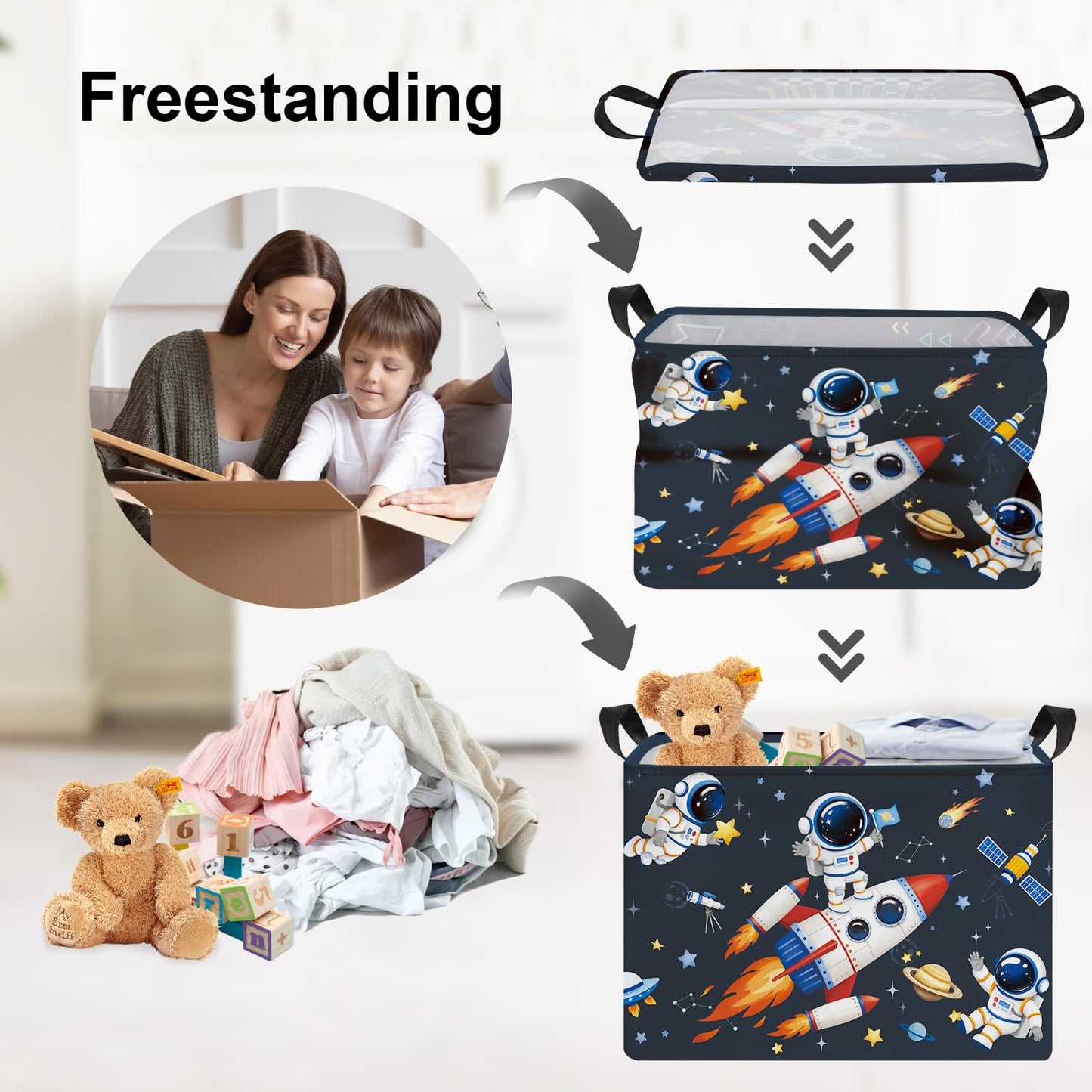 Clastyle Cosmic Space Planet Laundry Basket Star Kids Clothes Book Storage Basket Gift Toy Box for Bedroom Decor,Astronaut,40x30x30 cm