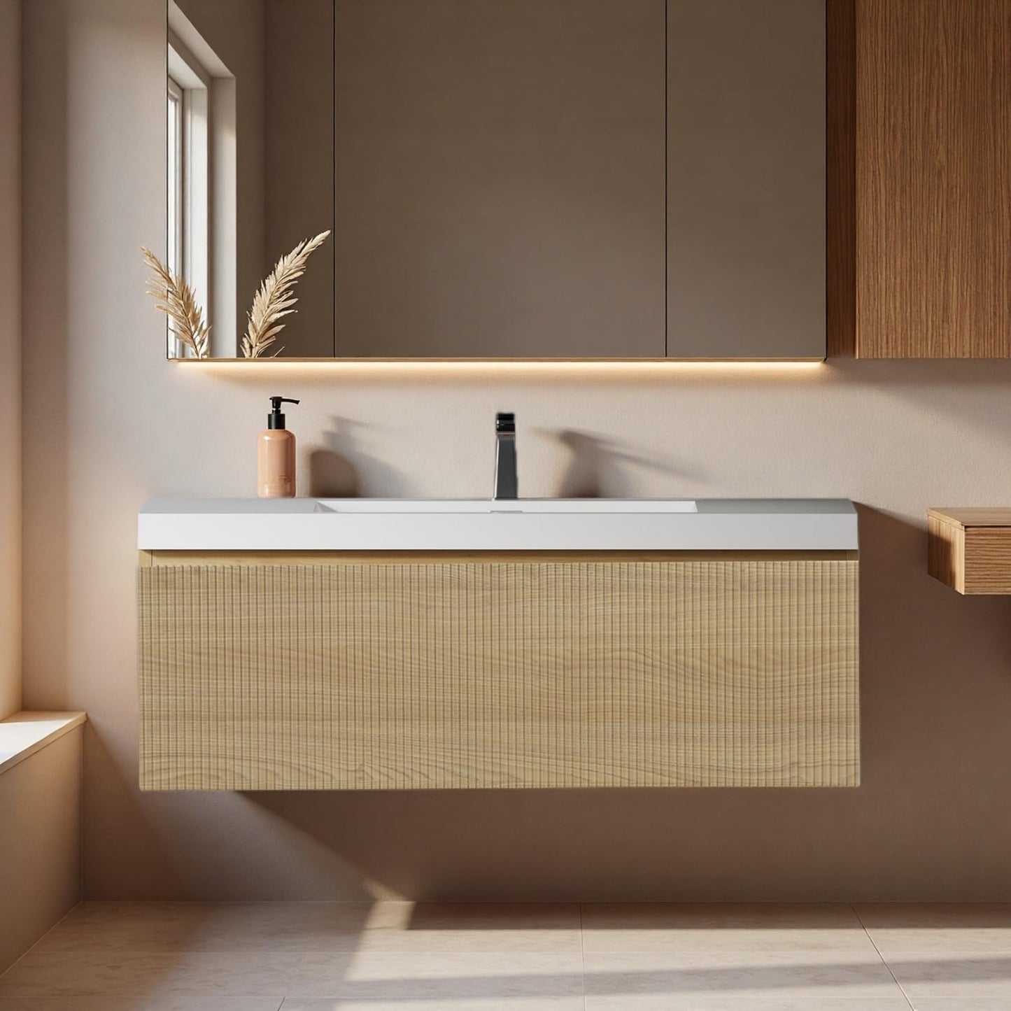 Trygoal 42" Bathroom Vanity with Sink, Floating Vanity with Resin Countertop & 1 U-Shaped Interiors, Wall-Mounted Bathroom Storage Cabinet with Soft-Close Drawers for Home, Easy to Clean, Wood