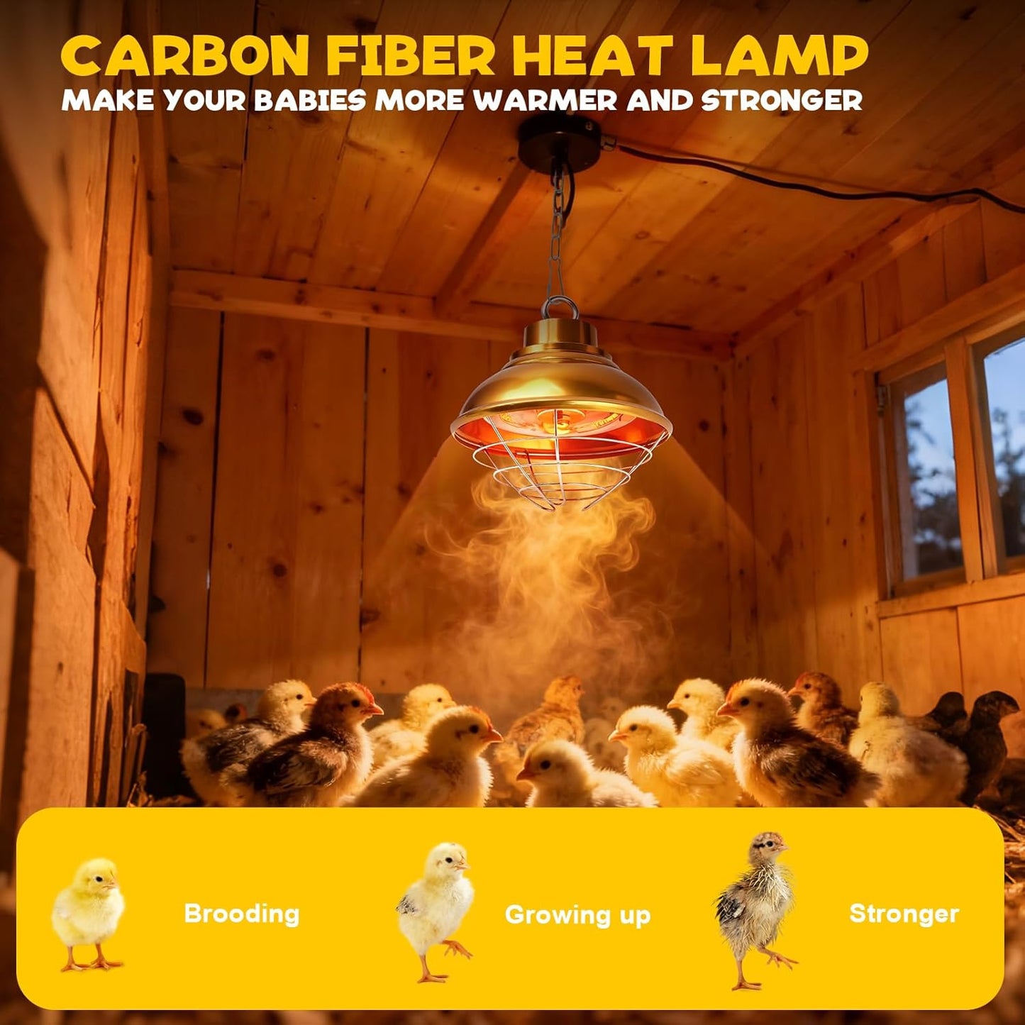 2 175W/350W Chicken Heat Lamp Carbon Fiber Tube Brooder Heater Lamps for Chicks,Adjustable Temperature Hanging Chicken