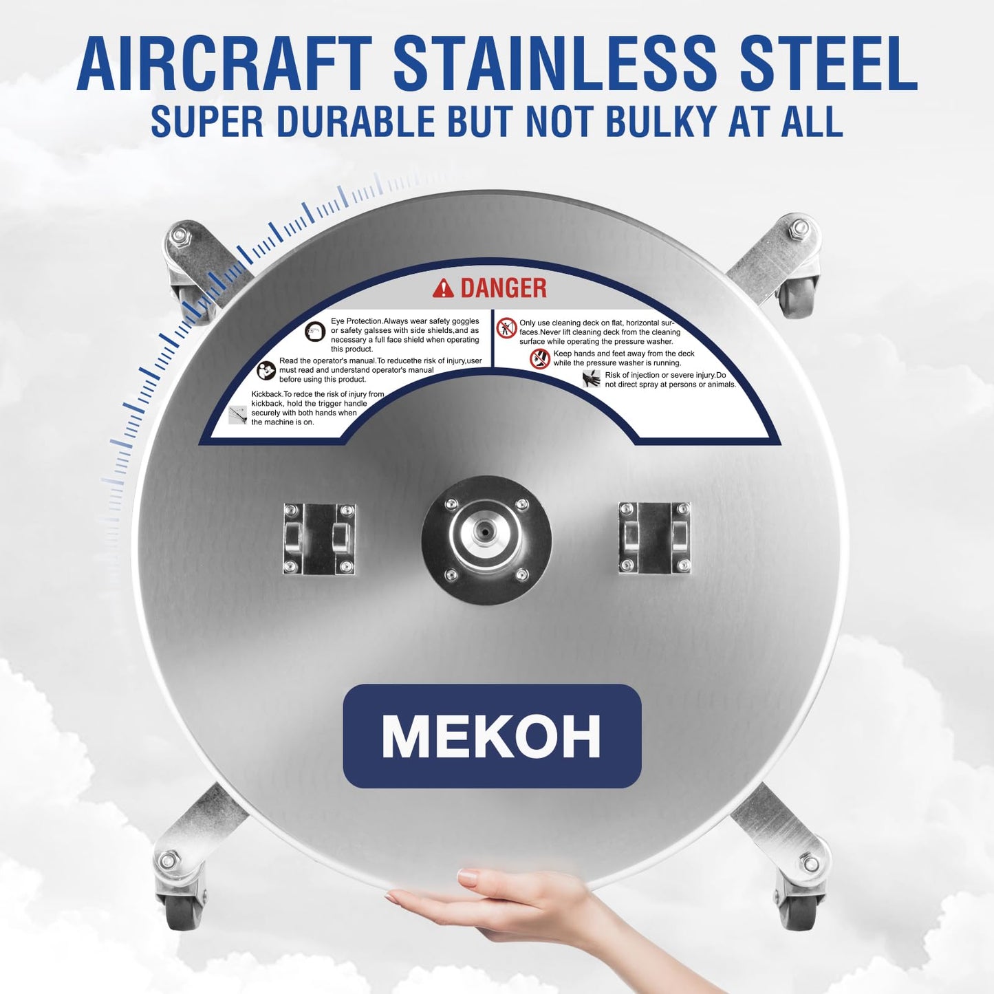 MEKOH Pressure Washer Surface Cleaner 22'', 4500PSI Stainless Steel Surface Cleaner Attachment with Wheels, Power Washer Accessory for Driveway Sidewalk Curb Deck Patio Cleaning, 3/8'' Quick-Connect