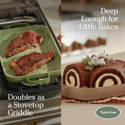 Our Place Mini Griddle Pan - 9" Nonstick Ceramic Griddle for Stovetop & Oven | PFAS-Free, Oven-Safe to 450°F | Blue Salt