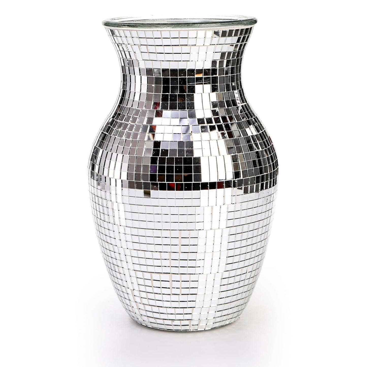 SOUJOY Disco Vase, Silver Mosaic Mirror Vase for Centerpiece, Handmade Glass Bud Vase for Wedding Flower Arrangeme, Living Room, Kitchen, Home Decor