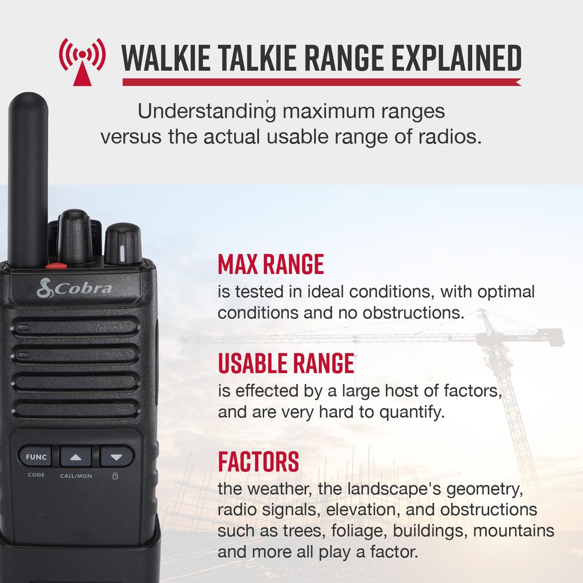 Cobra PX650 BCH6 - Professional/Business Walkie Talkies - Rechargeable, 300,000 sq. ft/25 Floor Range, Dust Protected and Splashproof (IP54 rating), Two-Way Radio Set (6-Pack)