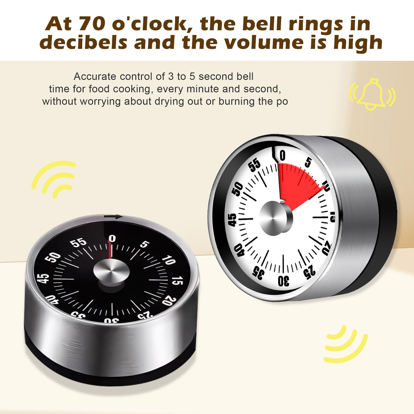 Premium Mechanical Kitchen Timer, No Battery Required, Magnetic Base, Twist Dial Control, Space Saving Design for Cooking Exercise, Silver and Black
