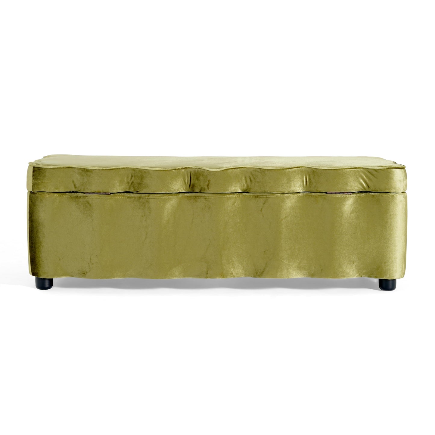 Christopher Knight Home Pean Living Room Ottoman with Storage, Velvet Upholstered Storage Ottoman Bench, Sofa Foot Stool with Wood Frame, Bedroom End of Bed Bench, Chic Scalloped Design, Olive Green