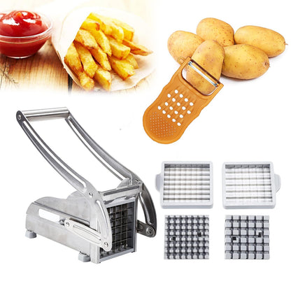 Azooken Stainless Steel French Fry Cutter, 2-blade Potato Slicer No-Slip Suction Base French Fry Cutter with 1 Peeler, Perfect for Potatoes, French Fries, Cucumber,Vegetables Carrot